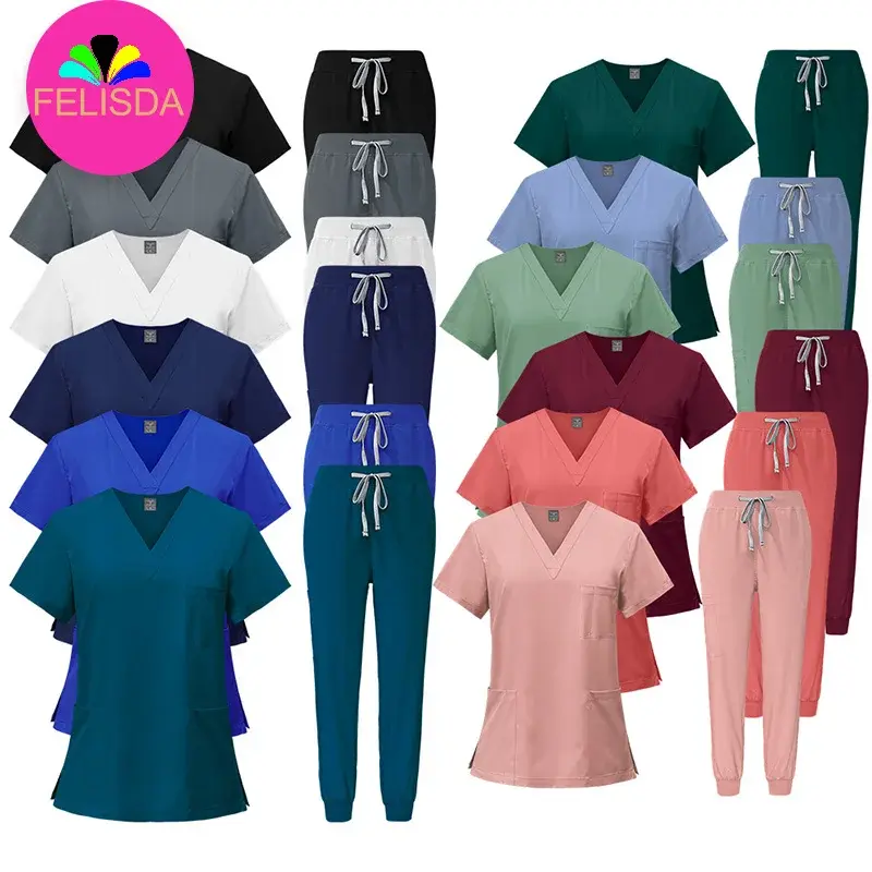Modern Medical Scrub Set – Fashion Doctor & Nurse Uniform (Top & Pants)