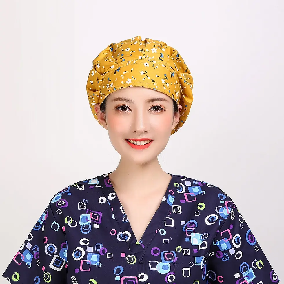 Miniatura: Printed Ponytail Scrub Cap – Adjustable Cotton Nurse Hat & Turban Head Cover