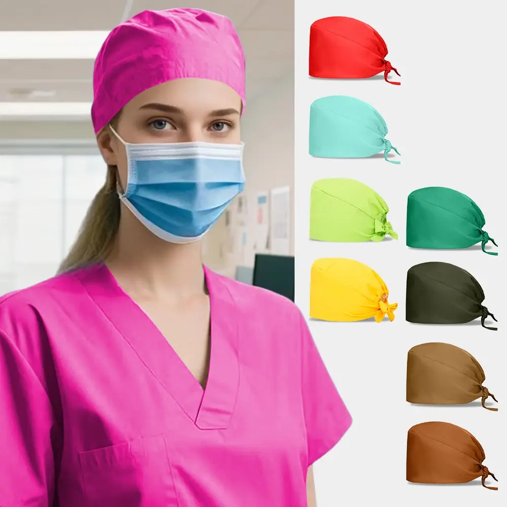 Unisex Scrub Cap with Buttons – Ear-Protection Surgical Hat for Long Hair
