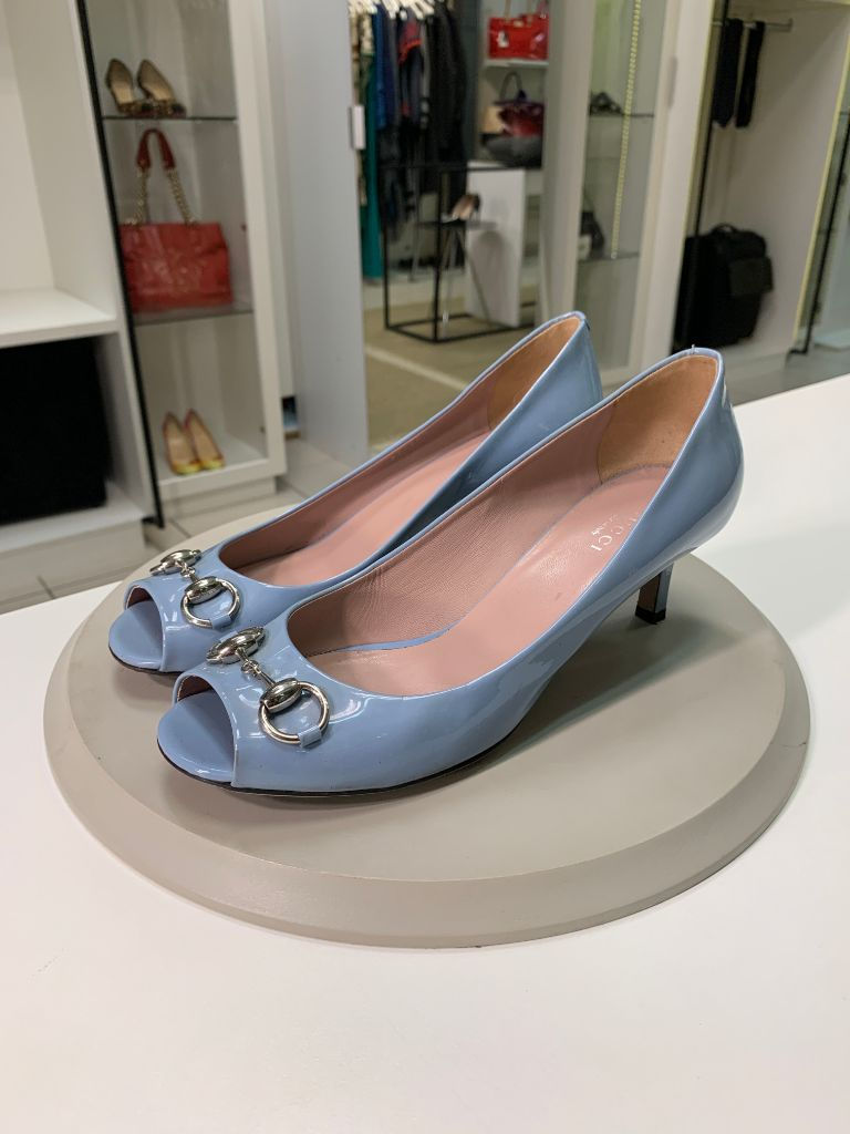 Miniatura: Gucci Peep Toe Horsebit Verniz Azul - 36.5BR