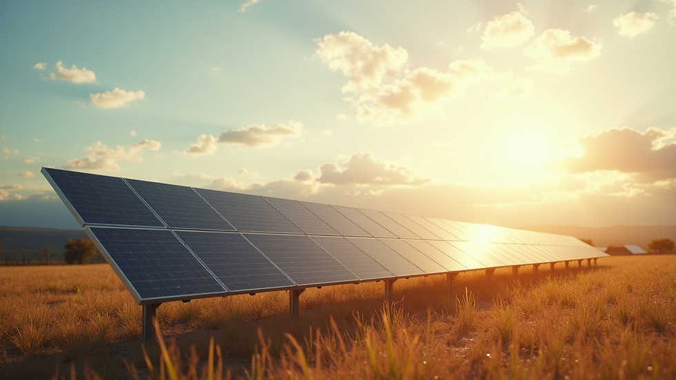 Wide angle view of a solar panel installation in a sunny landscape