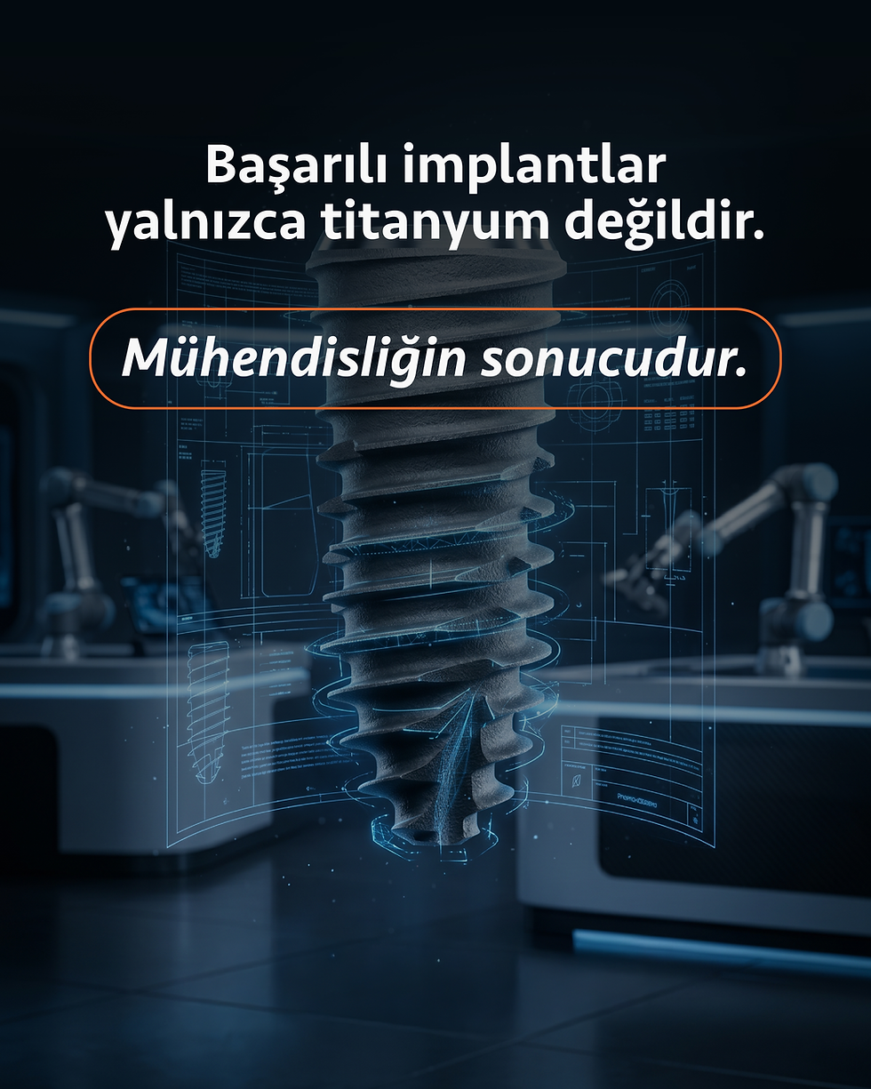 Dental implant mühendisliği, implant tasarımı ve teknik geliştirme sürecini temsil eden görsel