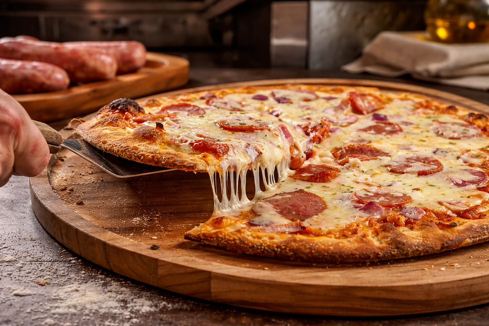 Fresh artisan pizza in Orlando at Castello’s Pizza with melted mozzarella and crispy crust