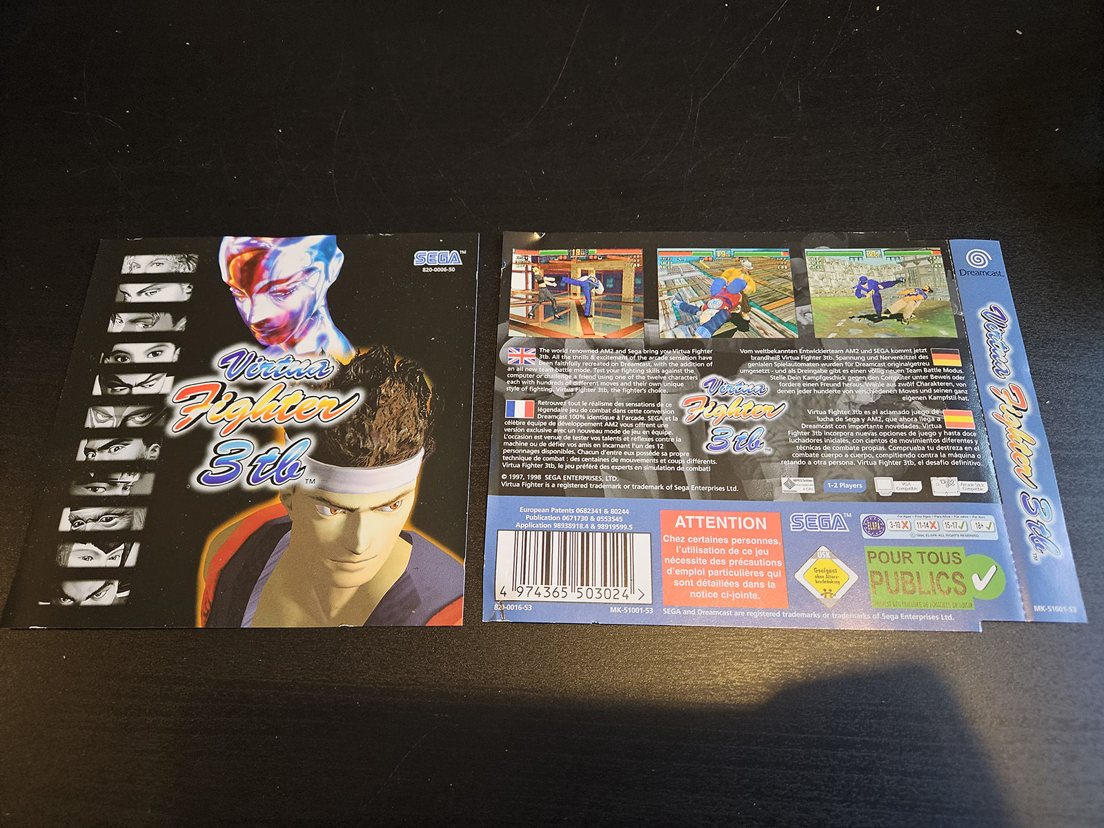 Virtua Fighter 3tb Dreamcast inserts inlays