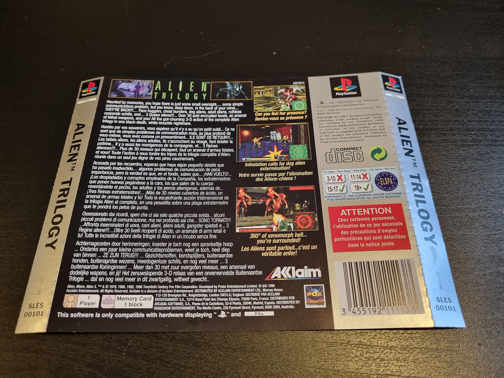 Alien Trilogy PS1 Playstation One insert lay