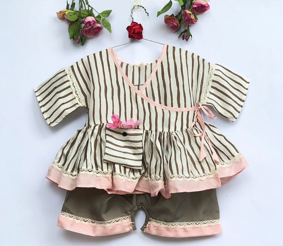 Girls Brown and White Stripes Anagarakha Set