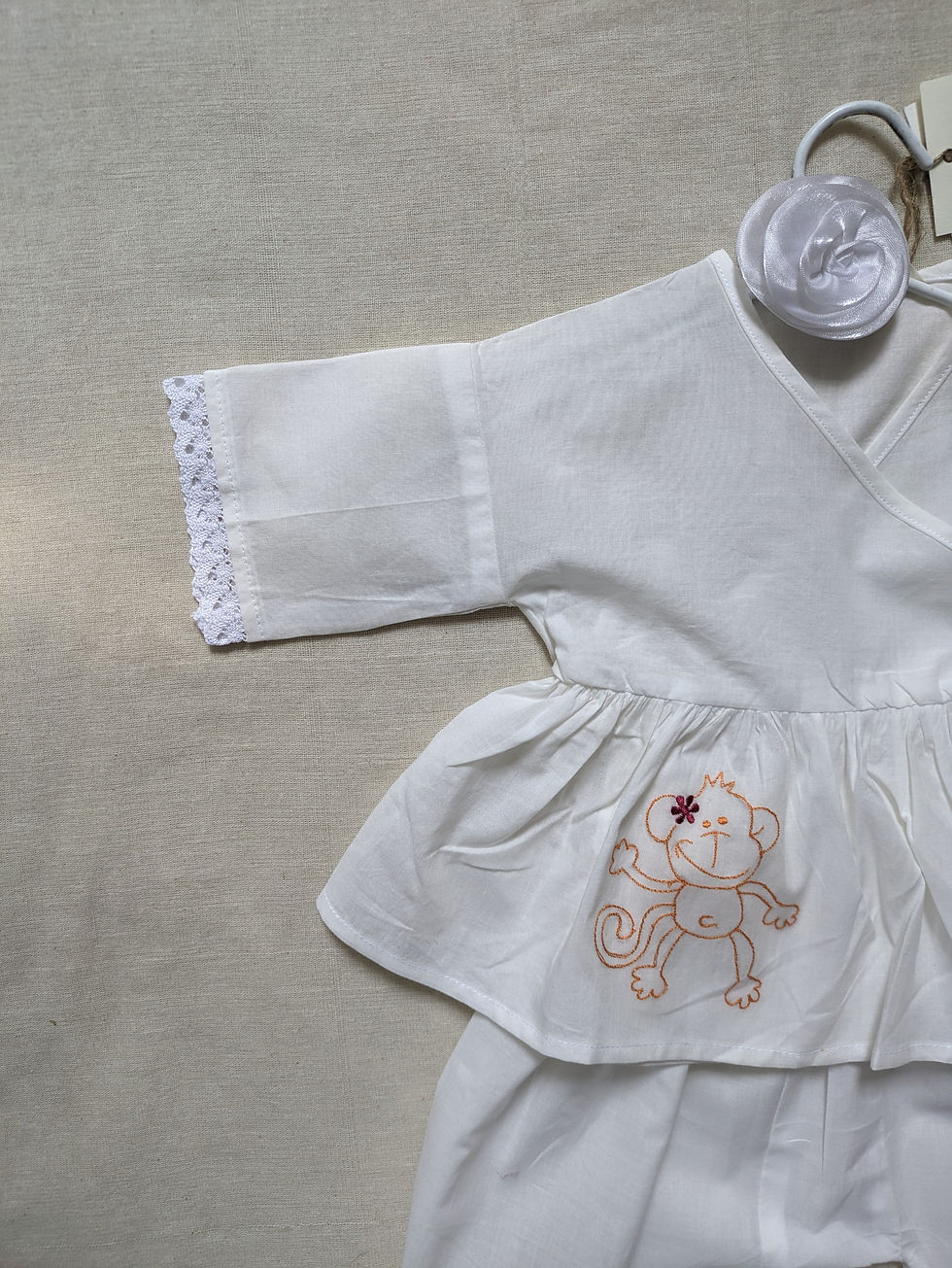 Thumbnail: Bandar log gathered angrakha salwar set in bright white
