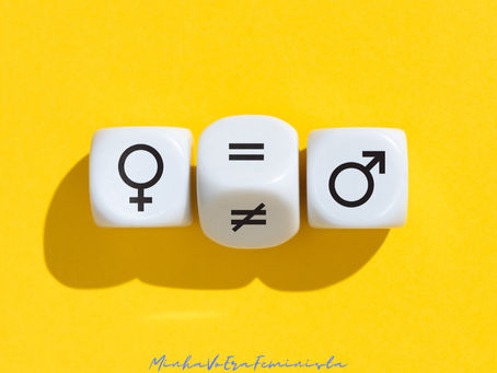 Imagem de dados mostrando o símbolo do feminino e do masculino como iguais e diferentes