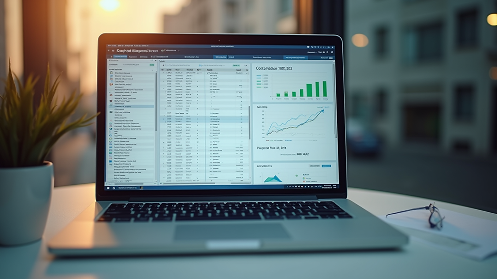 Eye-level view of a laptop with financial spreadsheets on screen