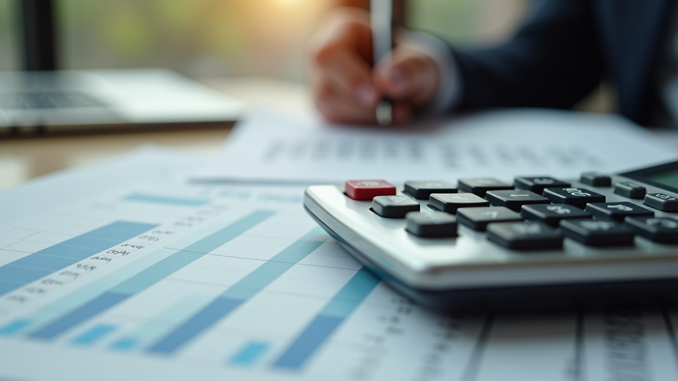 Close-up view of a calculator and financial documents on a desk