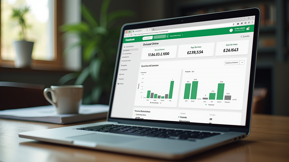 Eye-level view of a laptop screen showing QuickBooks Online dashboard