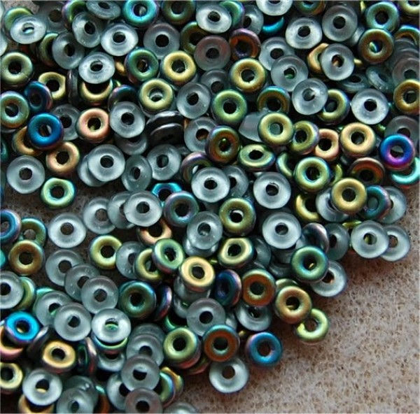 Thumbnail: Czech O Beads 2x4mm - Peridot Vitrail Matted 8.3g