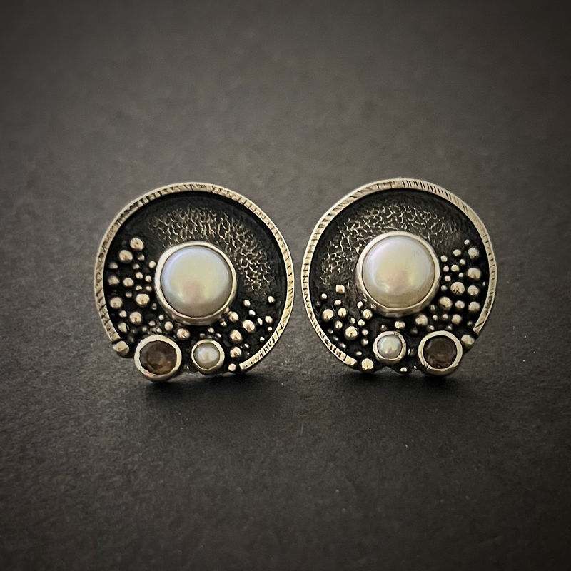 Thumbnail: Pearl and Smoky Topaz Earrings