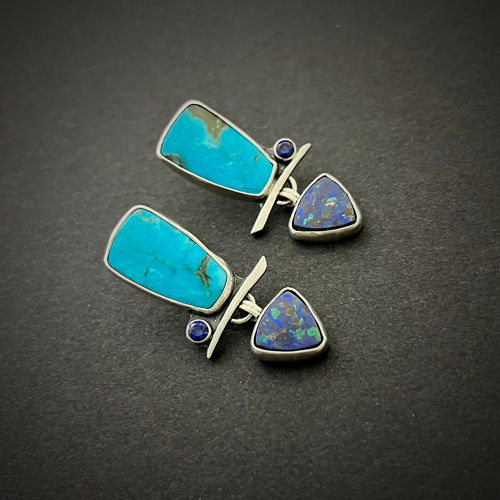Thumbnail: RESERVED - Kingman Turquoise  and Azurite Earrings