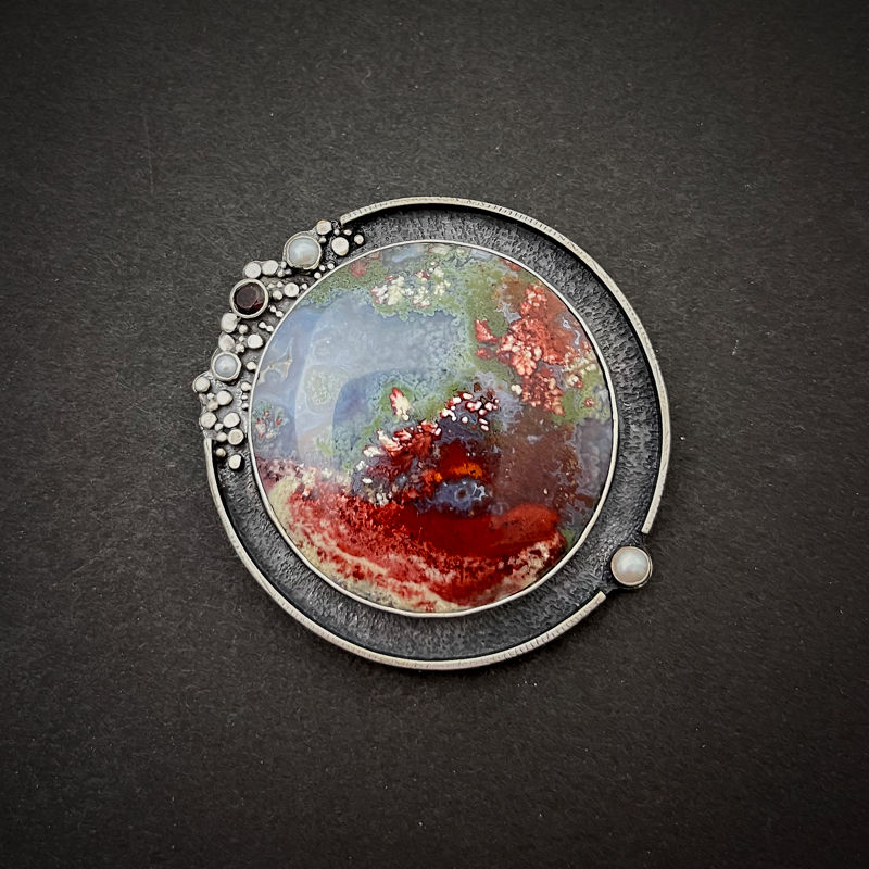 Thumbnail: Indonesian Plume Agate and Garnet Pendant