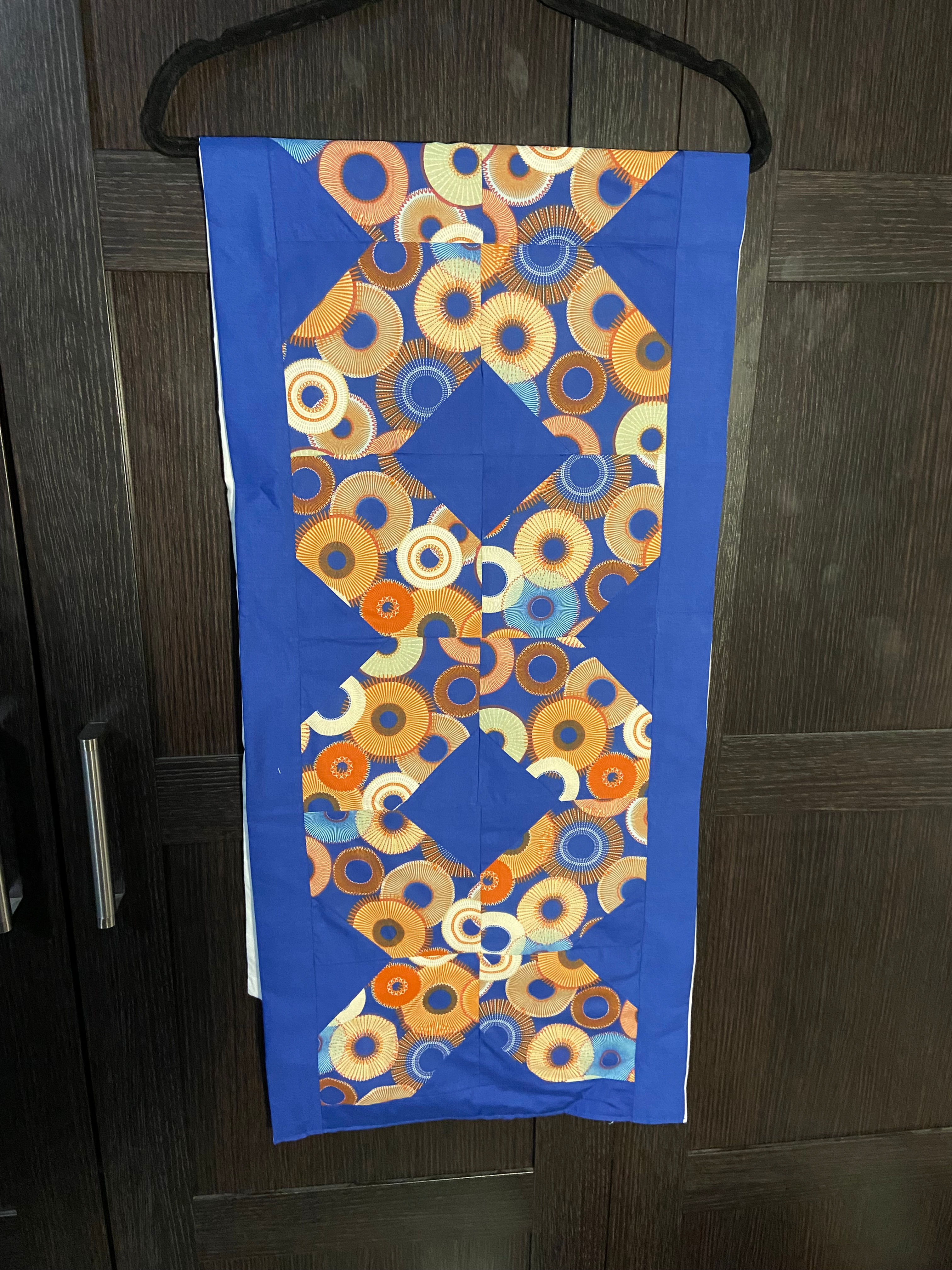 Blue Table Runner with Tan Accents