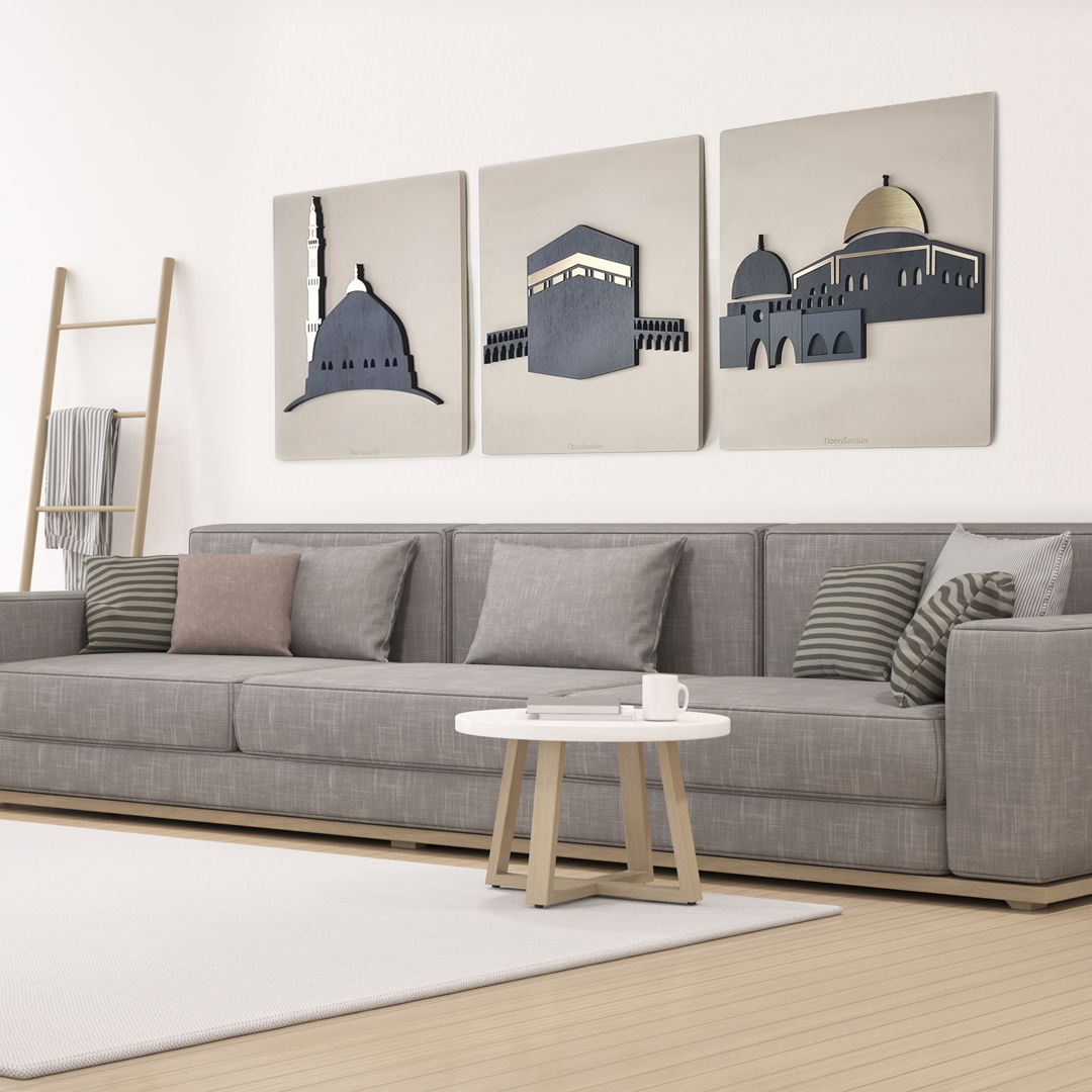 3 Islamic Holy sites wall art; Al-Nabwi, Kaaba, Al-Aqsa