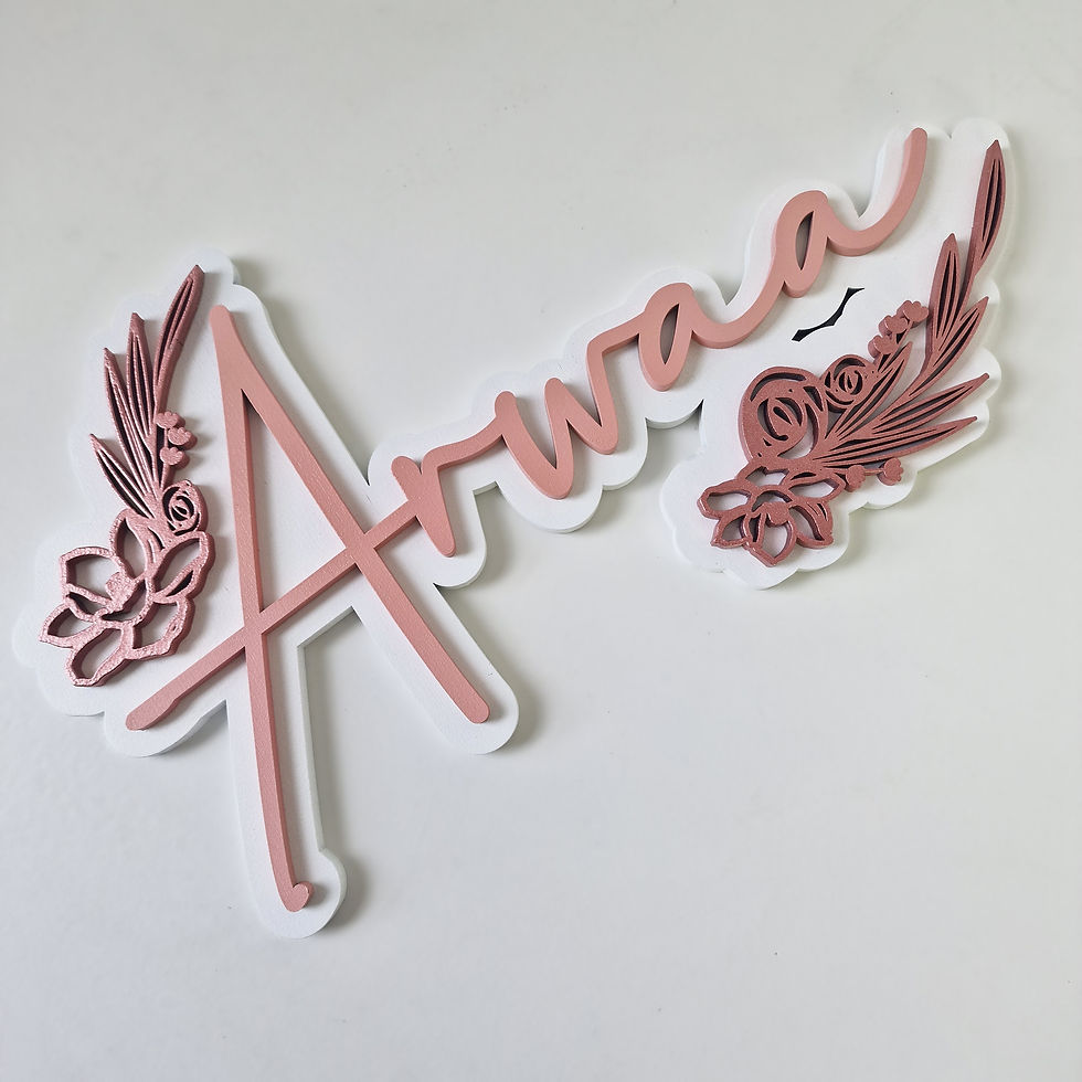 Thumbnail: Personalised Girls Name Sign with Flowers, pink, white & rose gold
