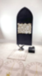 Large Arabic Calligraphy Style Mihrab in Prayer Room, Black and Gold