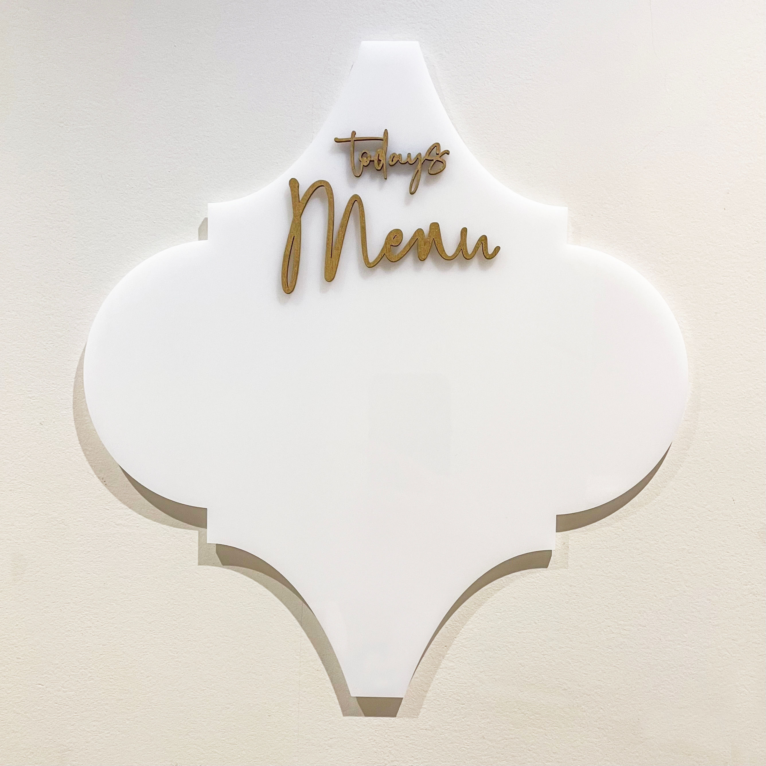Moroccan style Menu Tile, wipeable whiteboard for food menu, white and gold
