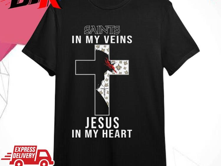 Original New Orleans Saints In My Veins Jesus In My Heart Cross Shirt