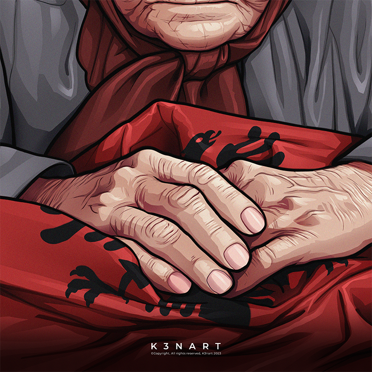 Mother Protecting the Albanian Flag