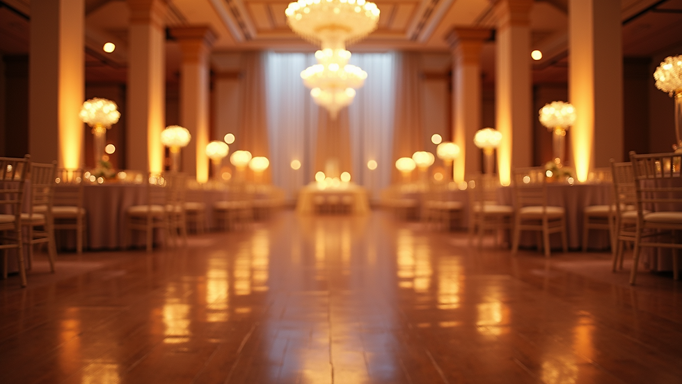 Eye-level view of a beautifully decorated event space with elegant lighting