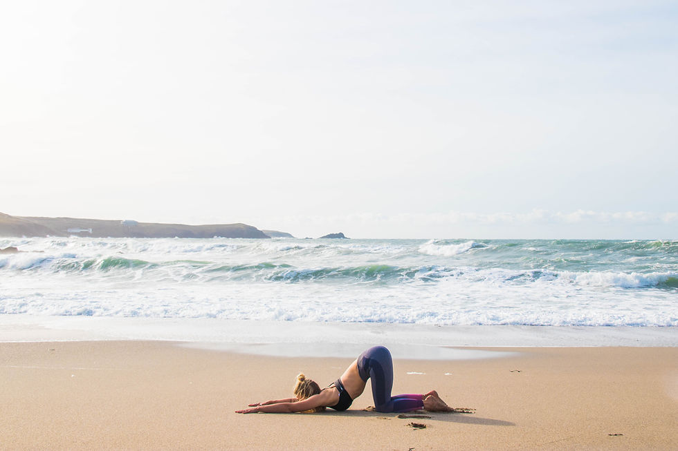 4 yoga poses for tight shoulders, Wild & Free Adventures, yoga teacher Philly Lewis in Cornwall, Roxy activewear