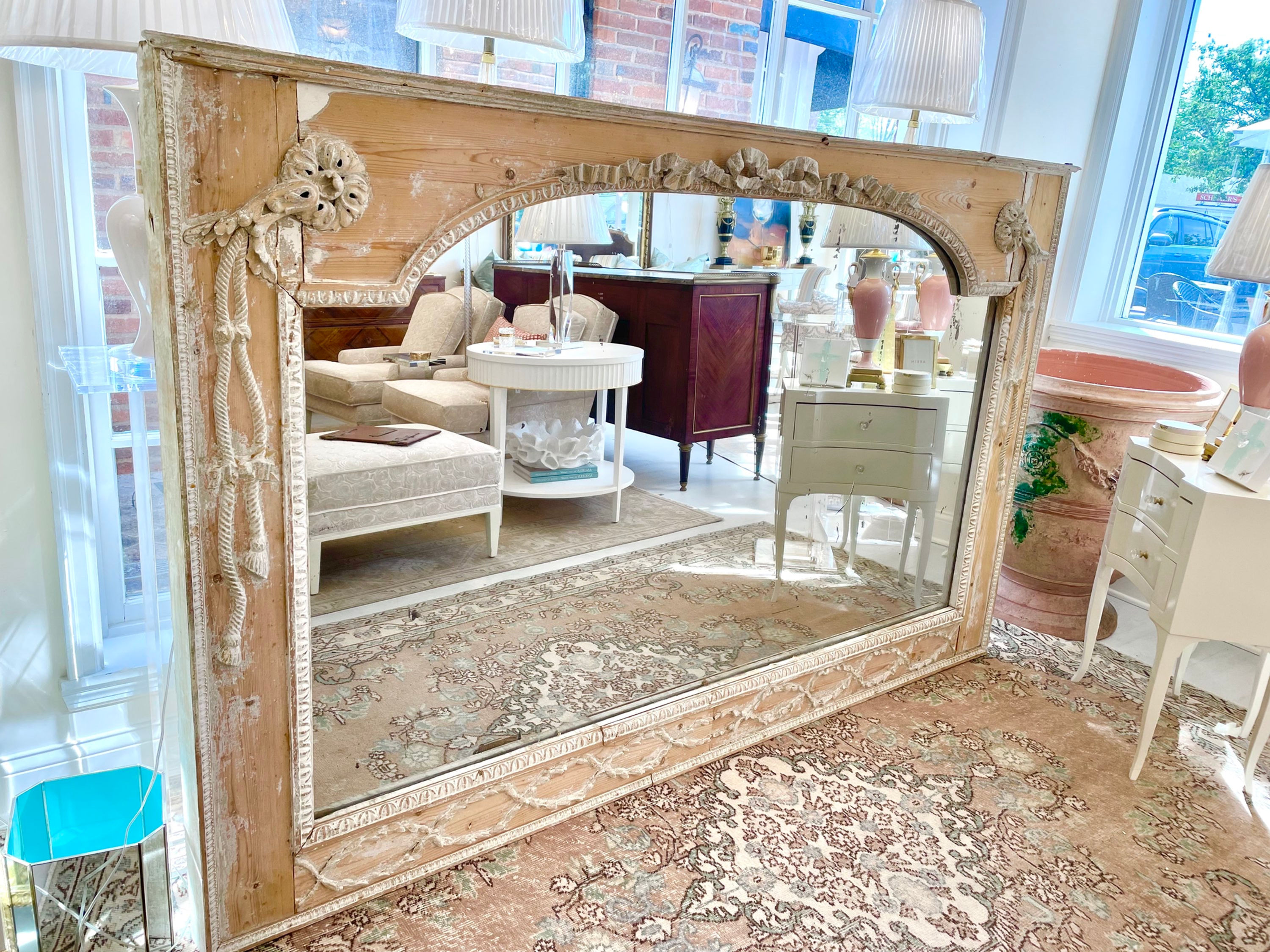 Rare French Stripped Pine Mirror
