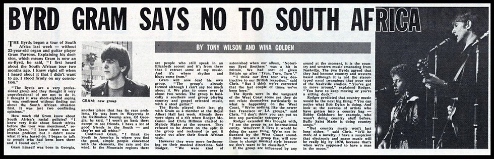 News headline reading "BYRD GRAM SAYS NO TO SOUTH AFRICA"