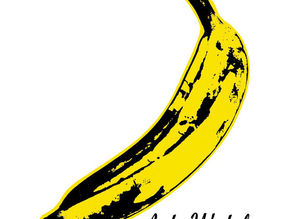 Yellow silk screen banana with black Andy Warhol script text