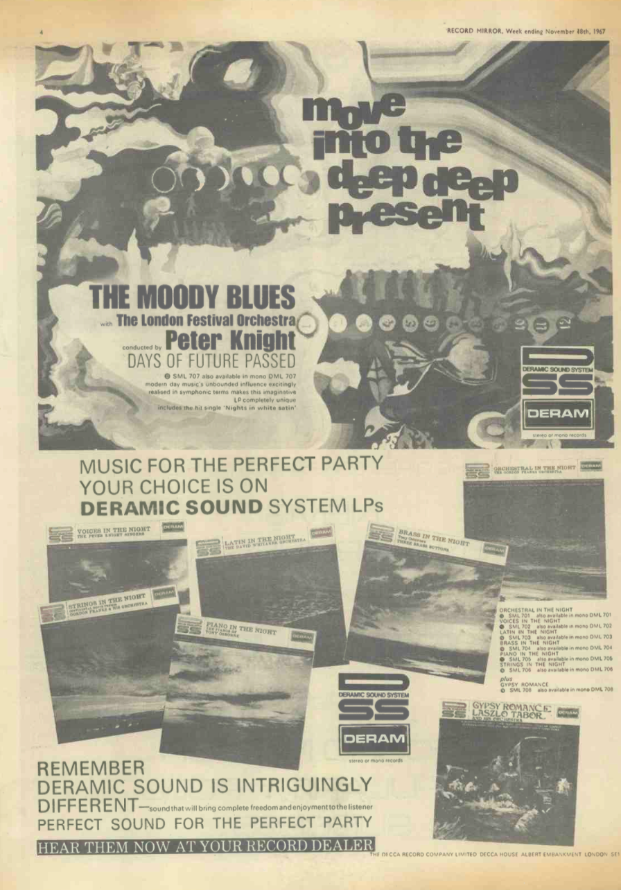Black-and-white full-age ad for Days of Future Passed