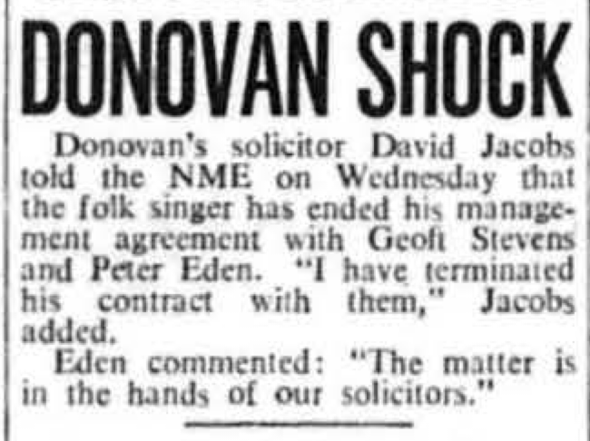 Donovan fires management 1965