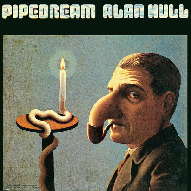 Surrealist painting of man smoking nose out of own pipe