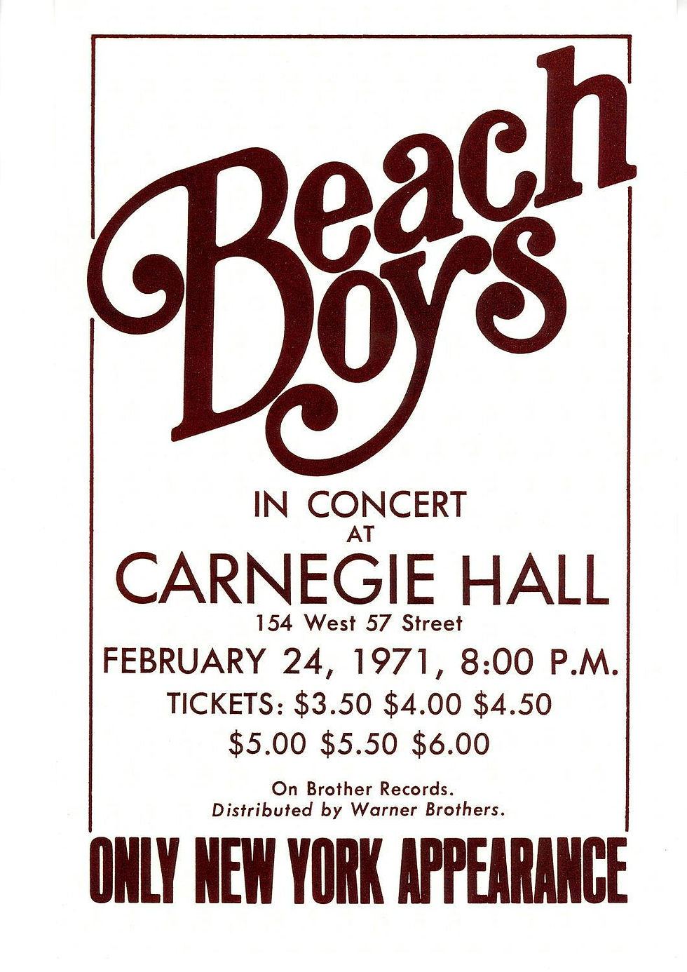 Beach Boys Carnegie Hall 1971 poster