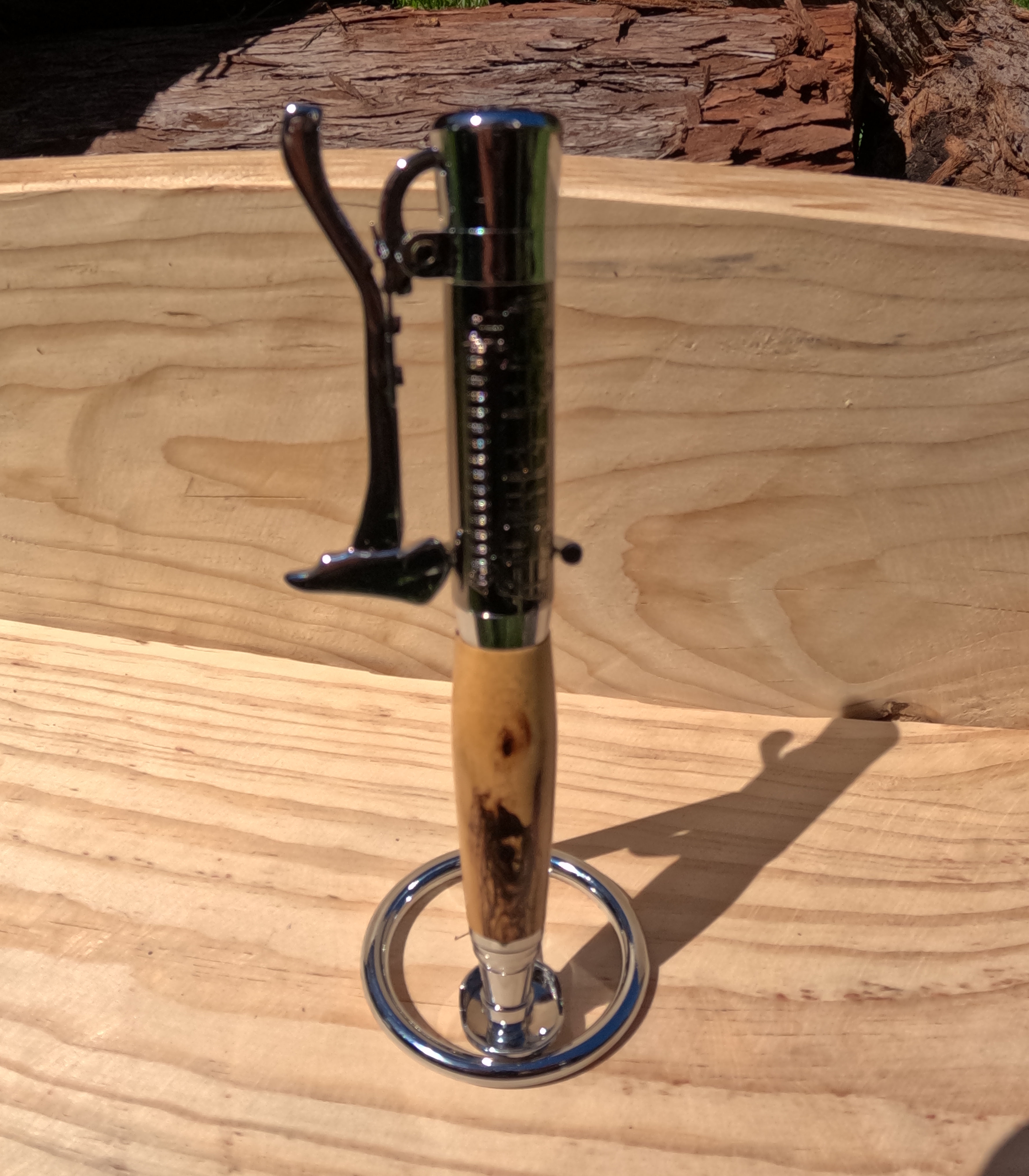 Firefighter Axe Pen - Chrome and Gun Metal - Spalted Tamarind