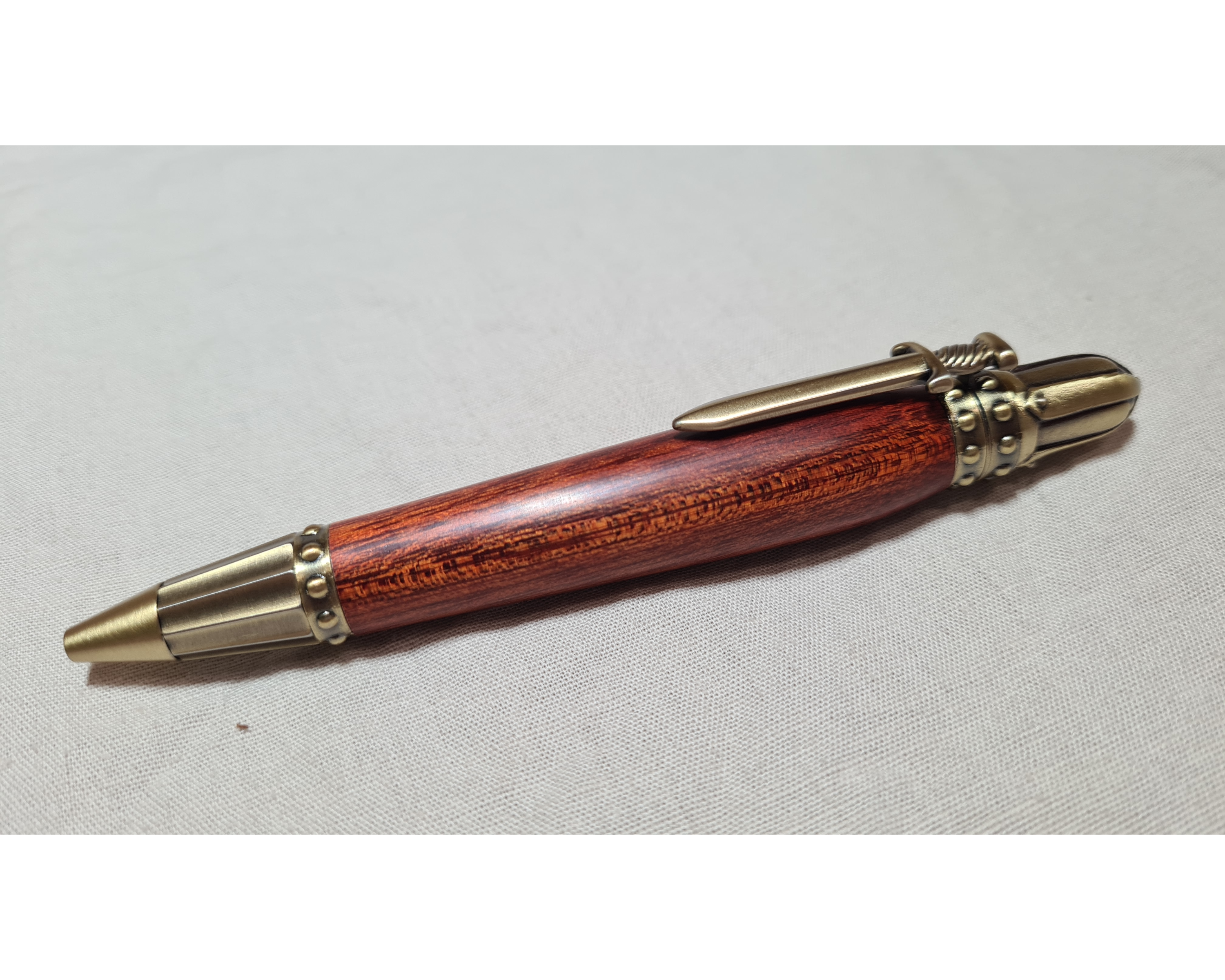 Knight Armour Twist Pen - Antique Brass with Bloodwood