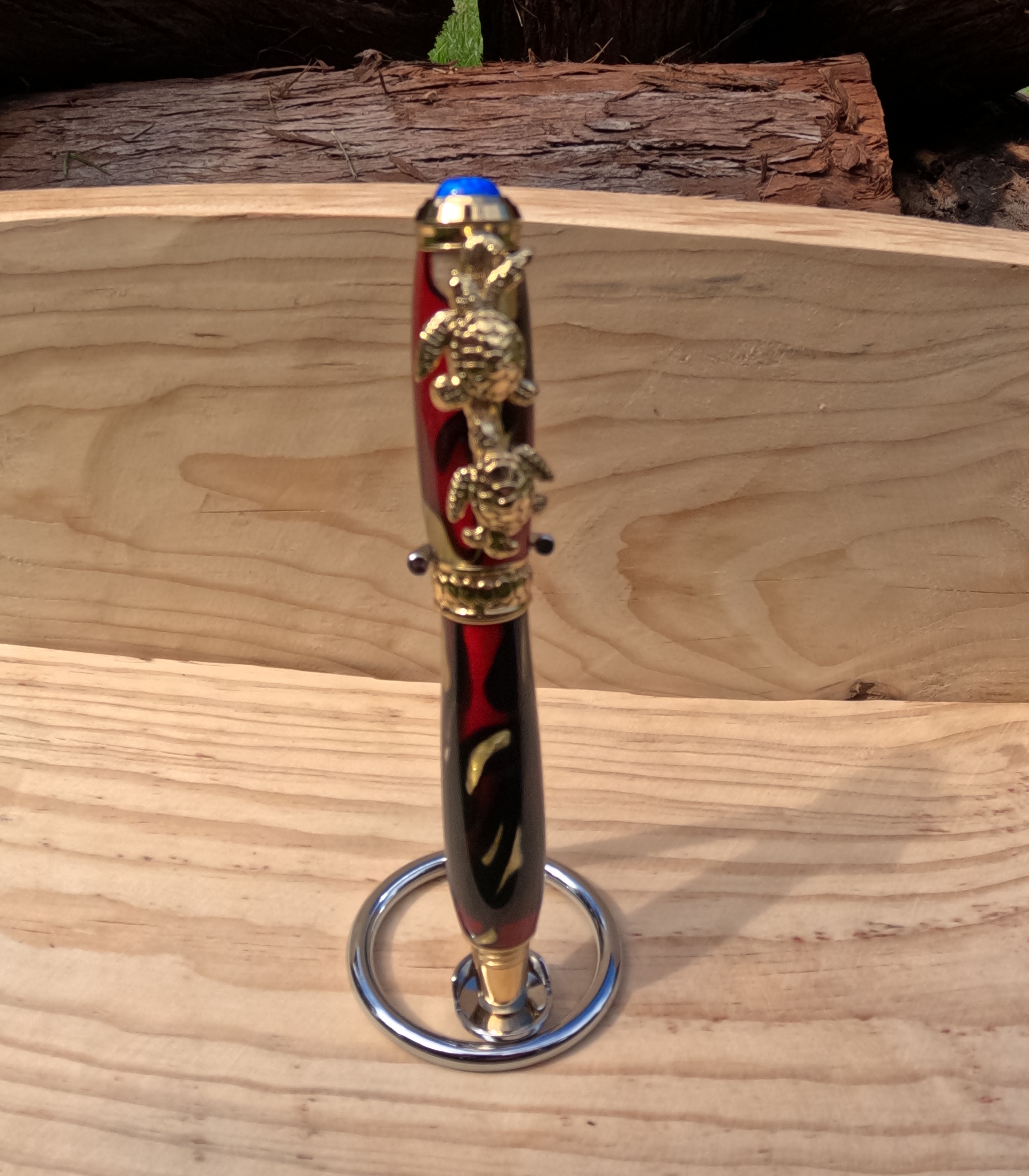 Sea Turtle Rollerball Pen - 24kt Gold - Black Cherry Water
