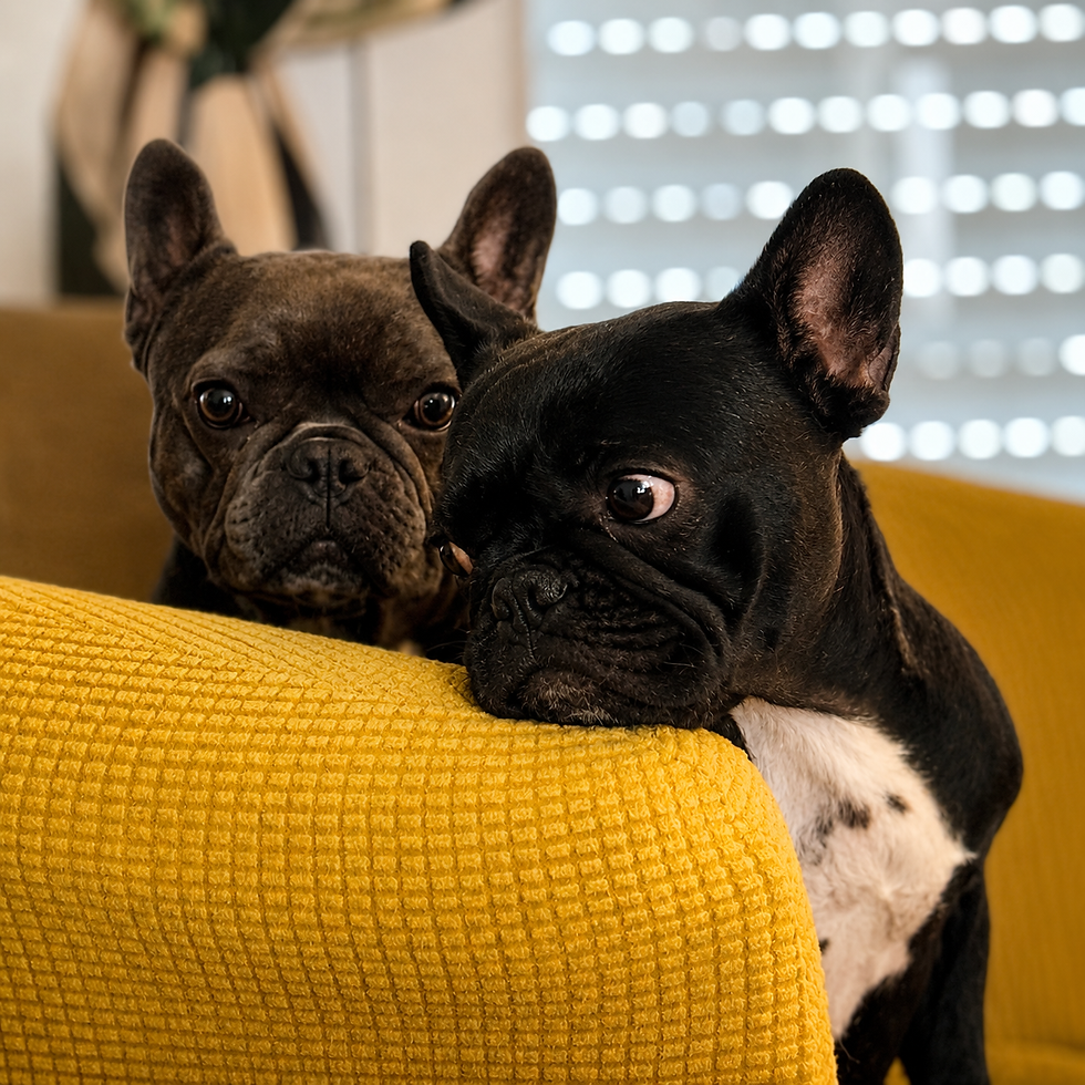 Photo expressive de Tartine et Appy, mes 2 bouledogues françaises