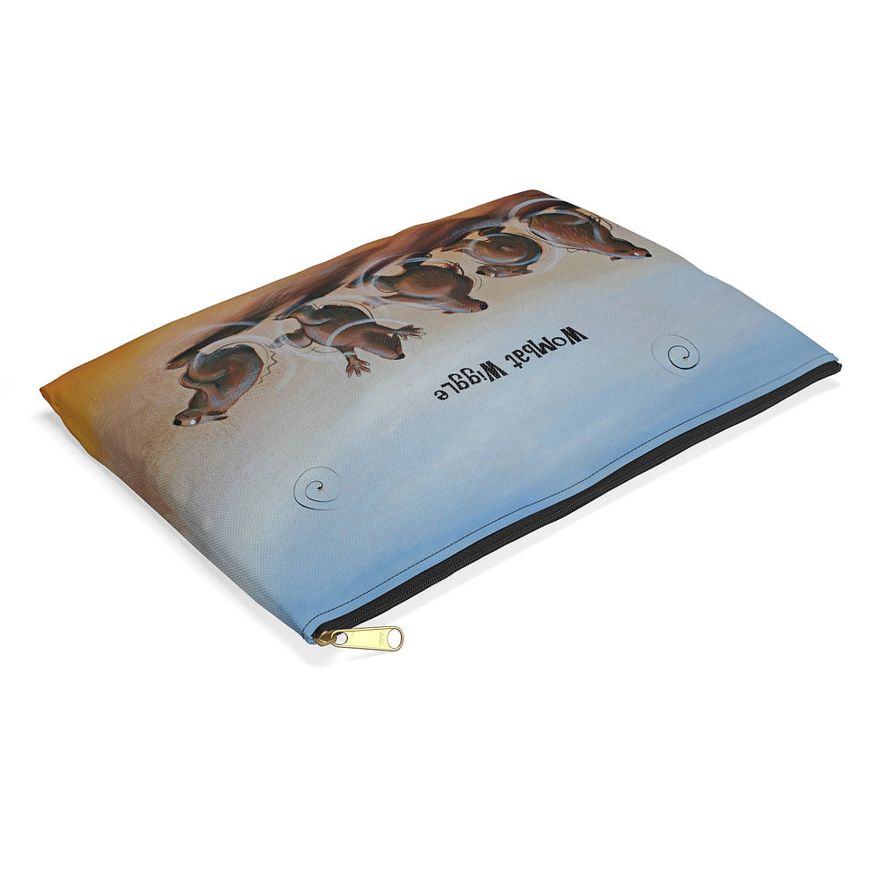 Thumbnail: A pouch with artwork of a line of wombats dancing and the words wombat wiggle