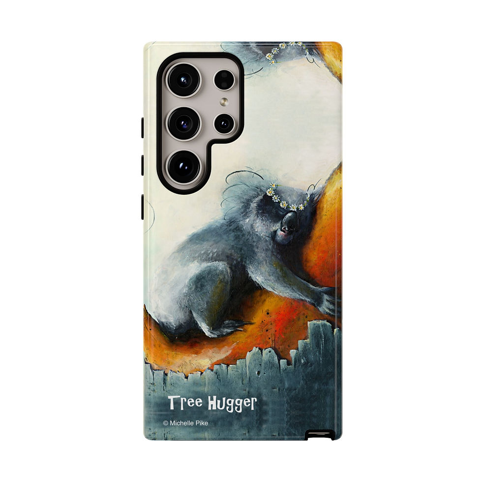 Thumbnail: tree hugger samsung protective phone case with a koala hugging a tree and wearing a daisy chain