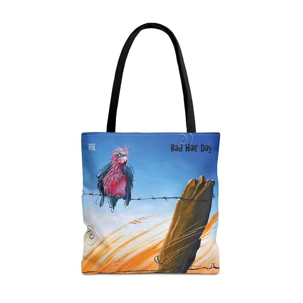 Thumbnail: Tote bag with artwork of a Pink and grey galah sitting on a barbed wire fence