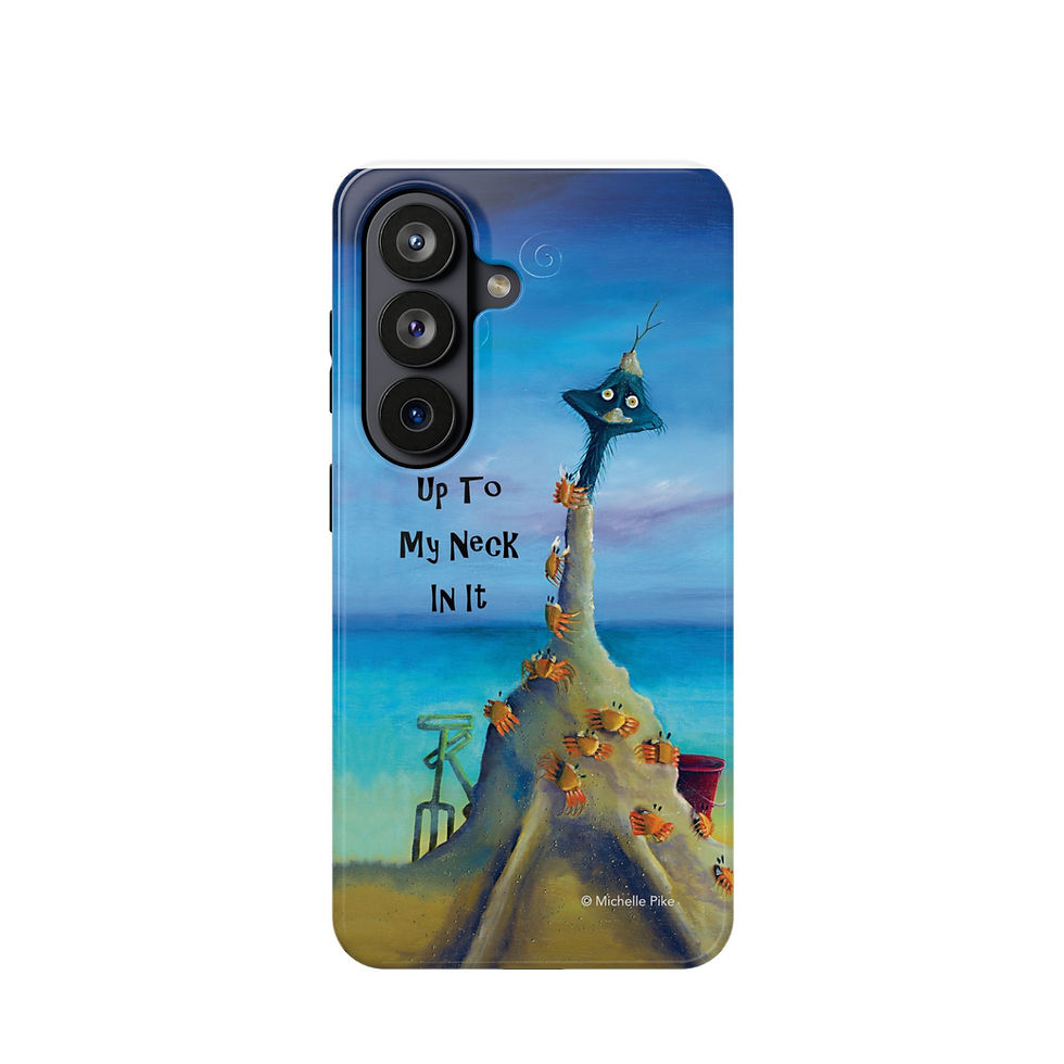 Thumbnail: Up To my neck in it phone case with an emu buried in sand and crabs crawling up his neck, at the beach