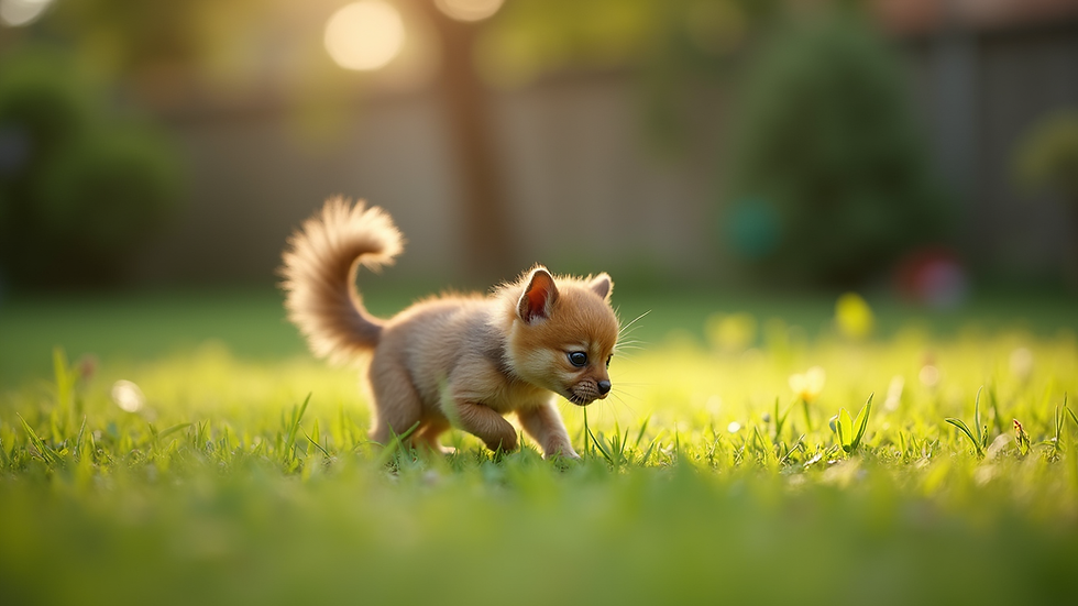 Vista a nivel de ojo de un cachorro miniatura jugando en el jardín