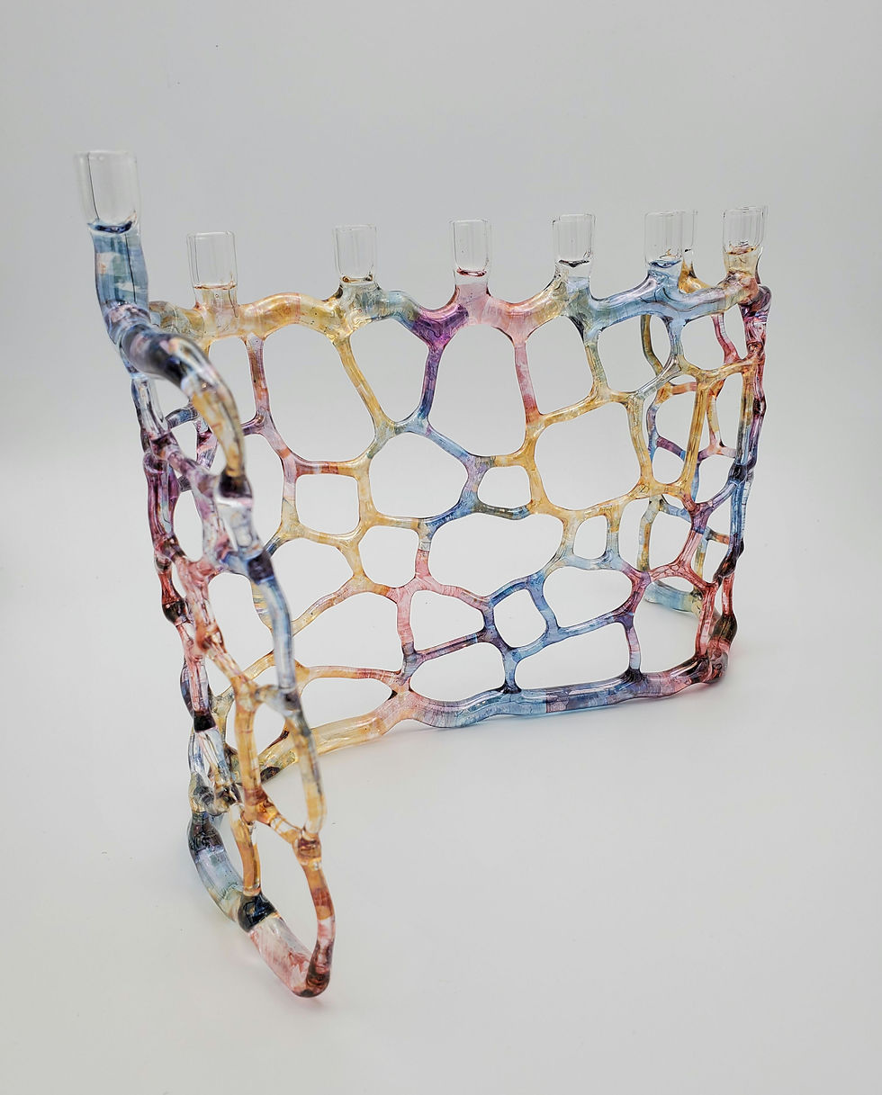 Thumbnail: Abstract Rainbow Web Menorah by Salusa Glassworks, Inc