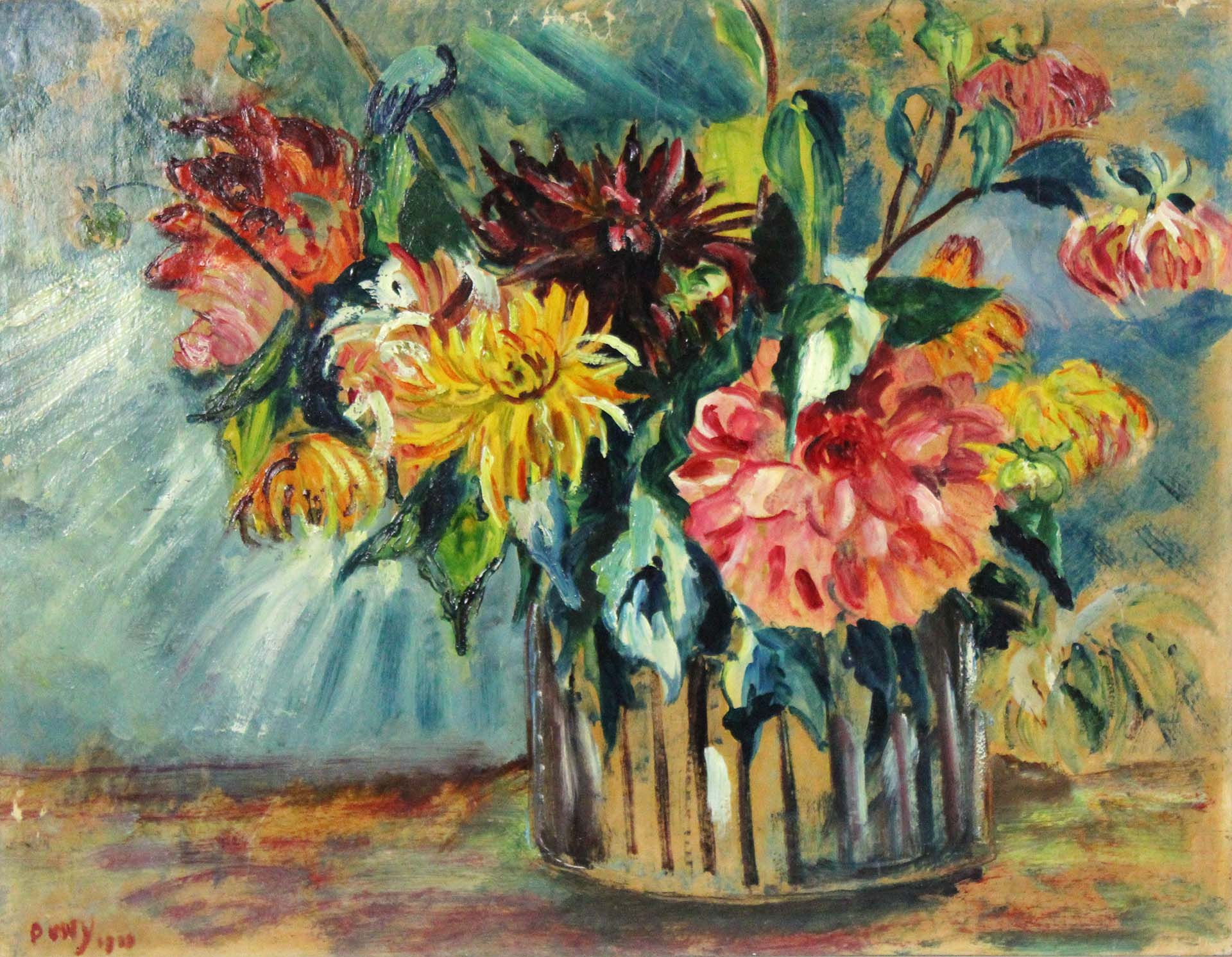 Bunter Blumenstrauß in Vase mit verschiedenen Blüten, Puwy, Blumenstrauß, Galerie Boeck.