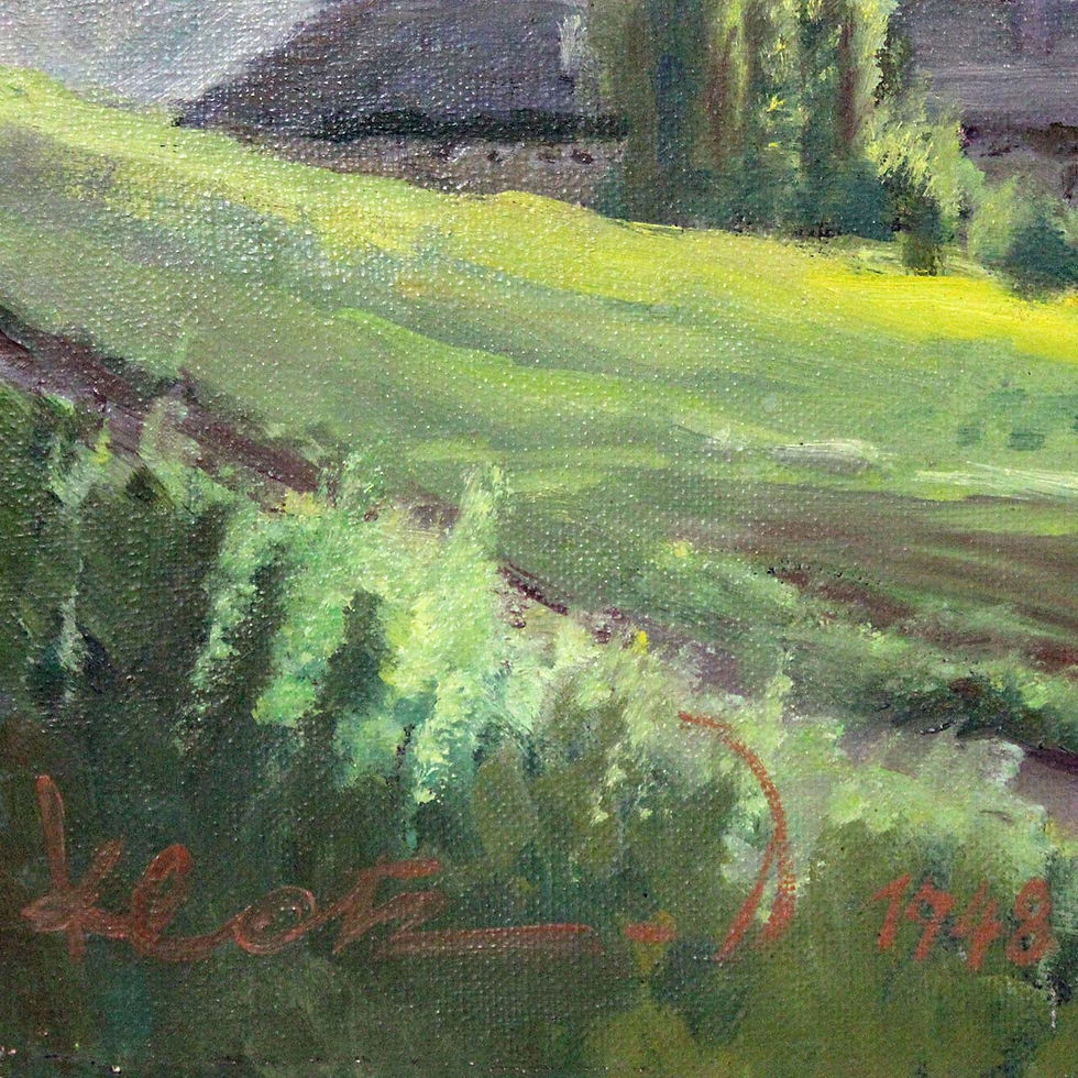 Signatur auf Landschaftsmalerei Ossiachersee mit Villacher Alpen und Stift Ossiach von Theodor Klotz-Dürrenbach, Galerie Böck