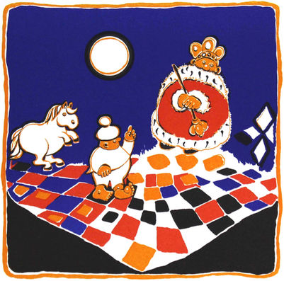 Springer, Bauer und König von hinten auf Schachbrett