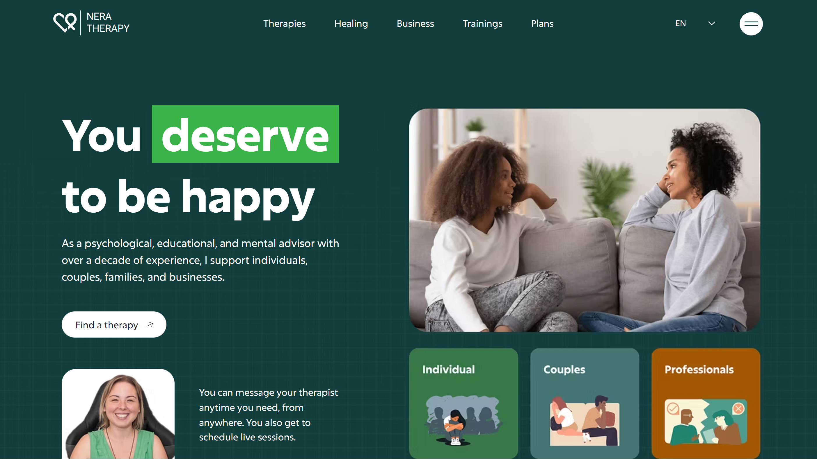 Nera Therapy branding  strategy for homepage by Bizimuhit.