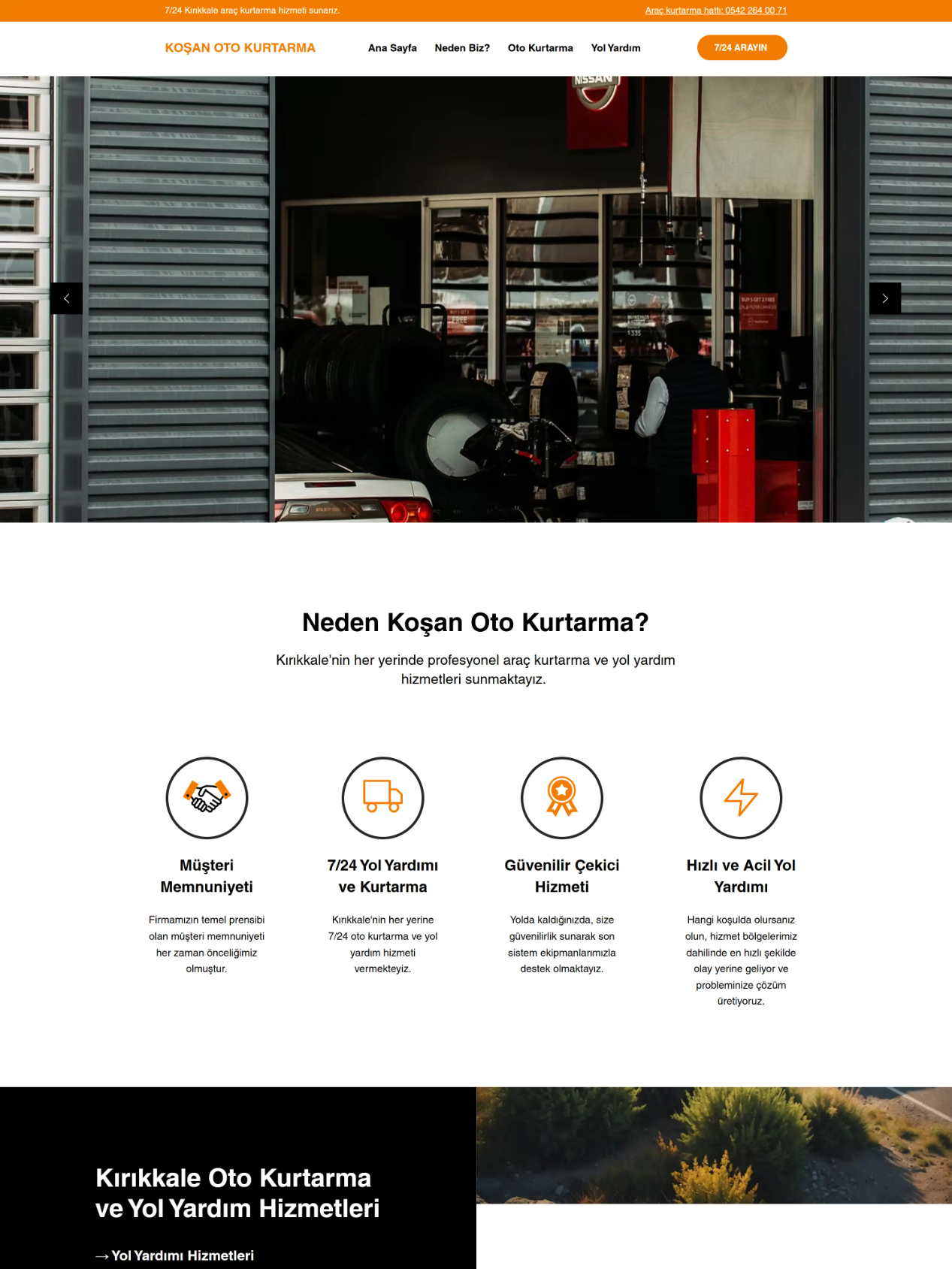 Koşan Oto Kurtarma web design work by Bizimuhit.